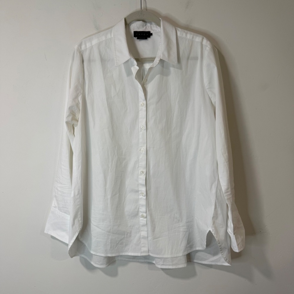 HATCH Womens Maternity Button Down Shirt 3 White Good Long Sleeve Cotton Blend